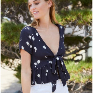 Brandy Melville Purple Floral Tie Front Shirt NWOT